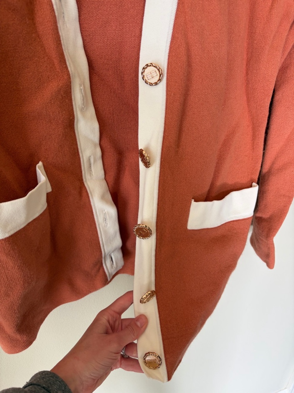 Sandro Rust and White Trim Knit Cardigan - Picture 2 of 4